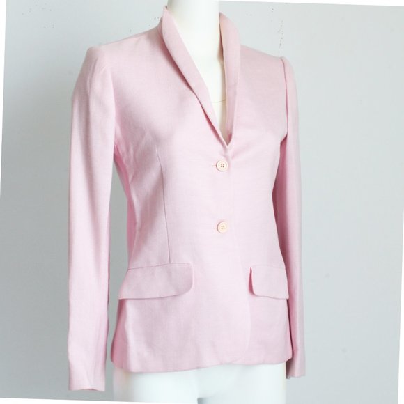 Halston Jacket Pink Linen Shawl Collar Blazer Vintage - Picture 2 of 9